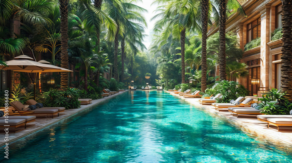 Fototapeta premium Vacation by the Pool. Tropical Oasis