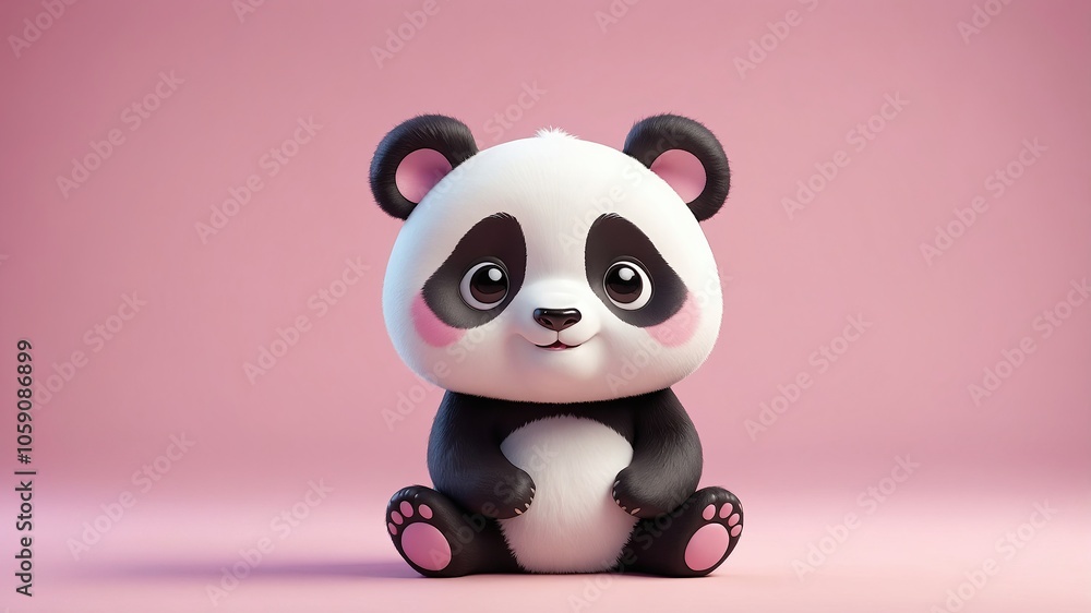 Naklejka premium Adorable 3D rendered kawaii style panda character on a soft pink background