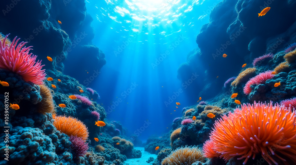 Fototapeta premium Underwater world with Sun Rays