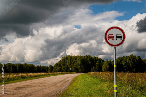 Quadro su tela a road sign prohibiting overtaking