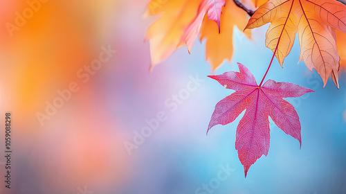 A detailed photo of colorful autumn leaves on a tree branch, creating a natural, calming effect