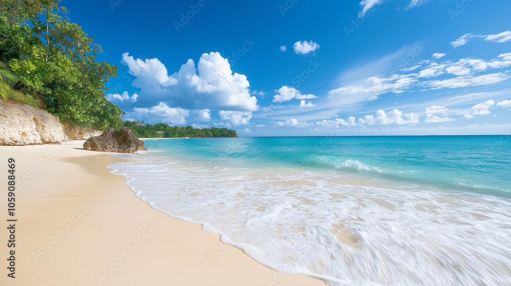 A peaceful beach with calm waves and white sand, photographed in a natural, relaxing style with soft tones A peaceful beach with calm waves and white sand, photographed in a natural, relaxing style with soft tones