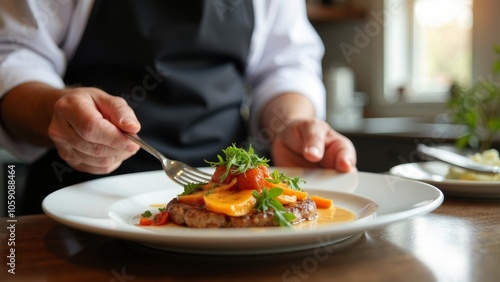 Chef Plating Gourmet Dish in High-End Restaurant