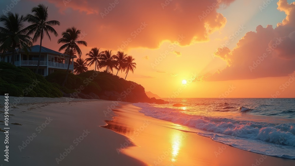 Luxurious Sunset at a Serene Palm Beach Resort Luxurious Sunset at a Serene Palm Beach Resort