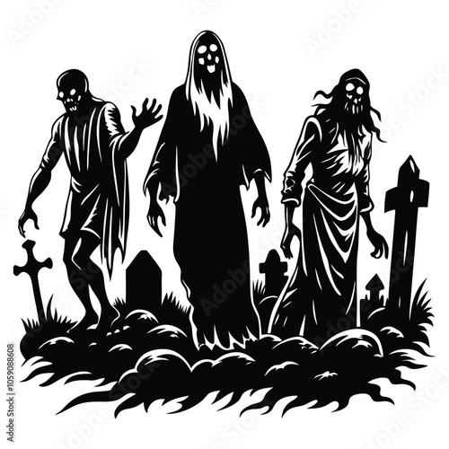 graveyard ghouls on white background