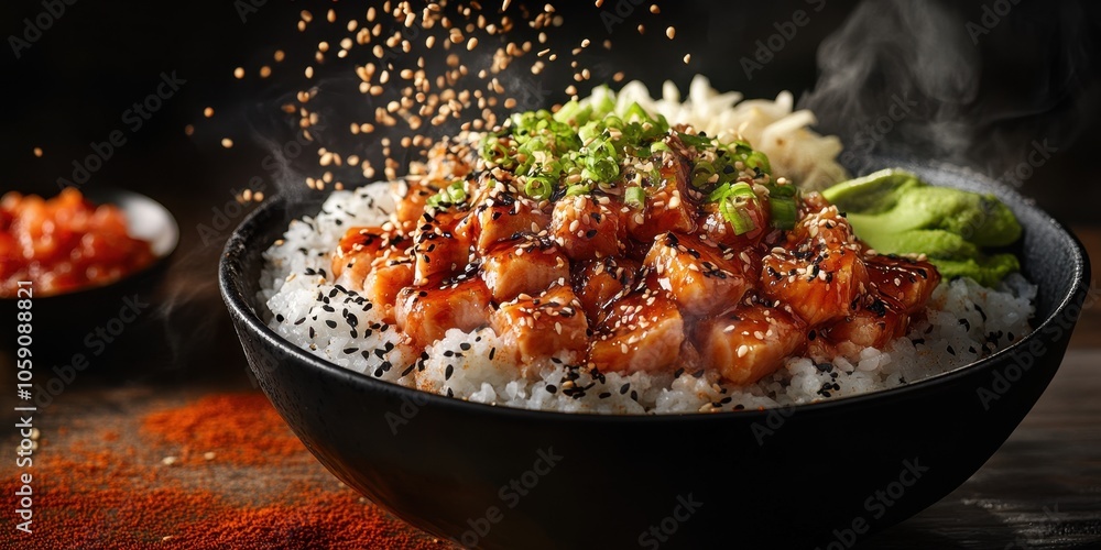 a bowl of rice with shrimp and vegetables a bowl of rice with shrimp and vegetables