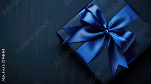 Luxury gift boxes with blue bow on dark background - Ideal for special occasions and corporate gifts. Festive banner.