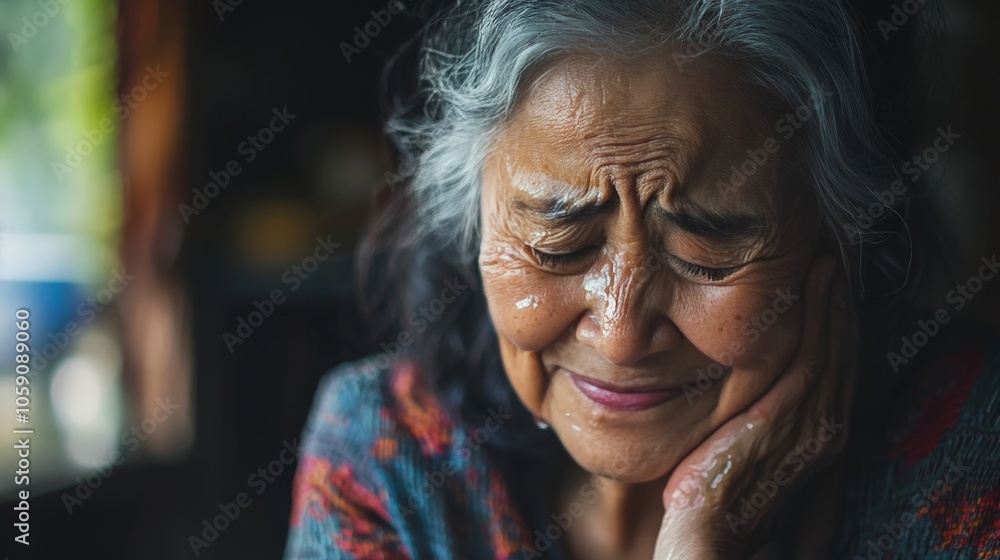 A person recalling a past event, with a warm smile or tearful eyes, showing how emotion impacts memory recall A person recalling a past event, with a warm smile or tearful eyes, showing how emotion impacts memory recall