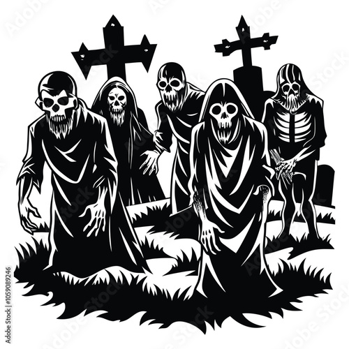 graveyard ghouls on white background