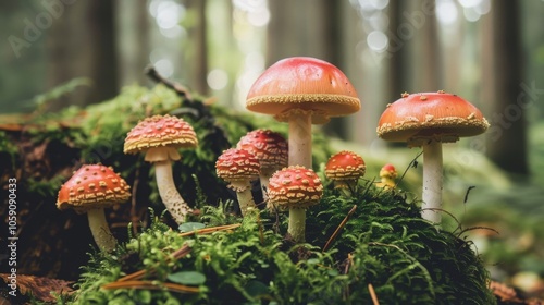 Mushrooms closeup in a forest