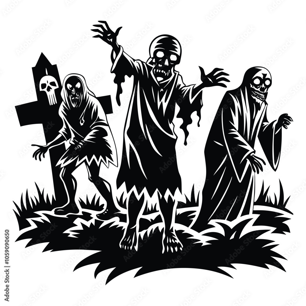 graveyard ghouls on white background graveyard ghouls on white background