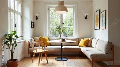 Stylish Minimalist Breakfast Nook Bathed in Natural Light