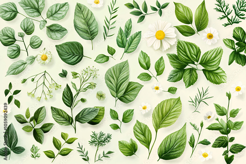 Obraz premium green plants and herbs, botanical elements