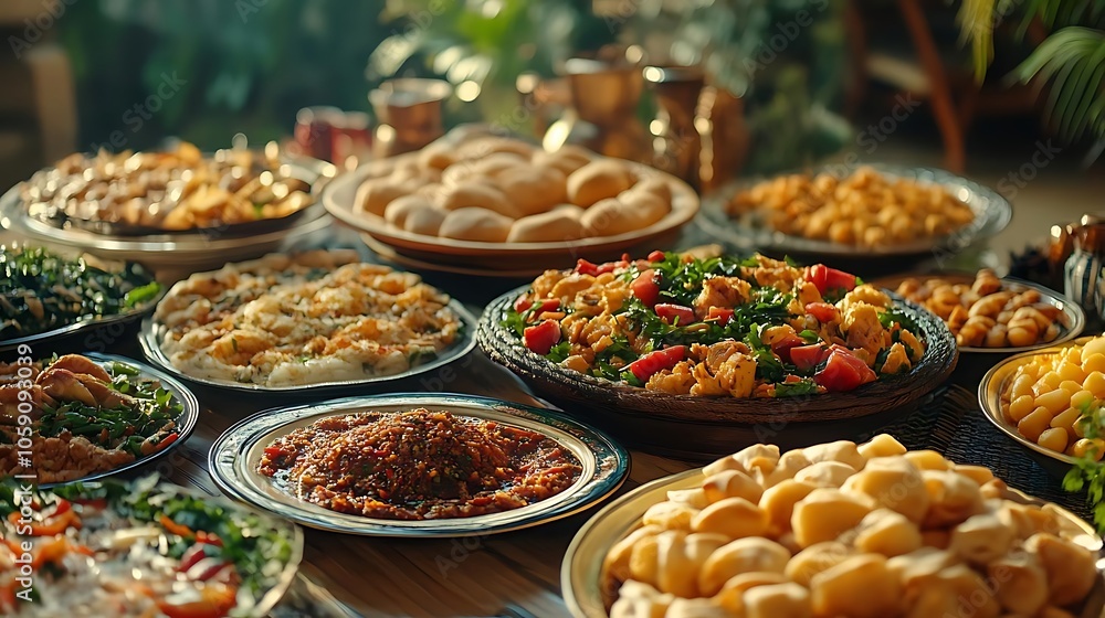 Delicious Middle Eastern Food Spreads on a Wooden Table Photo Delicious Middle Eastern Food Spreads on a Wooden Table Photo