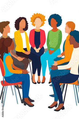 Group Therapy Session Illustration with Diverse Participants