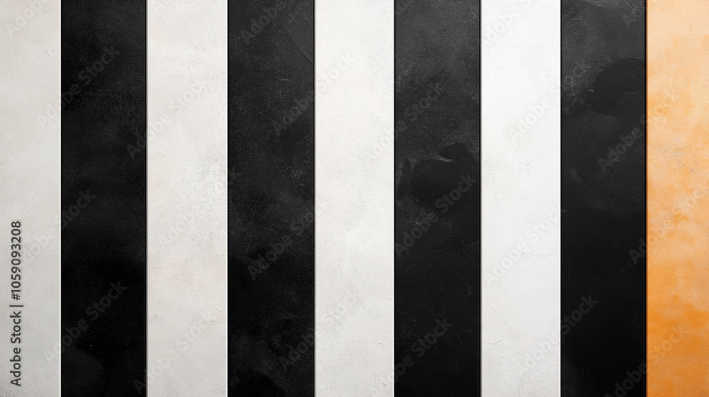 Vertical black, white, and orange striped pattern with textured surface design Vertical black, white, and orange striped pattern with textured surface design
