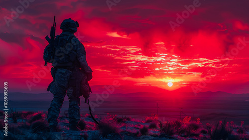 Soldier Silhouetted Against Sunset