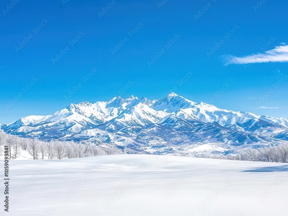Obraz premium Snowcapped mountains with a crystalclear blue sky, stunning winter landscape