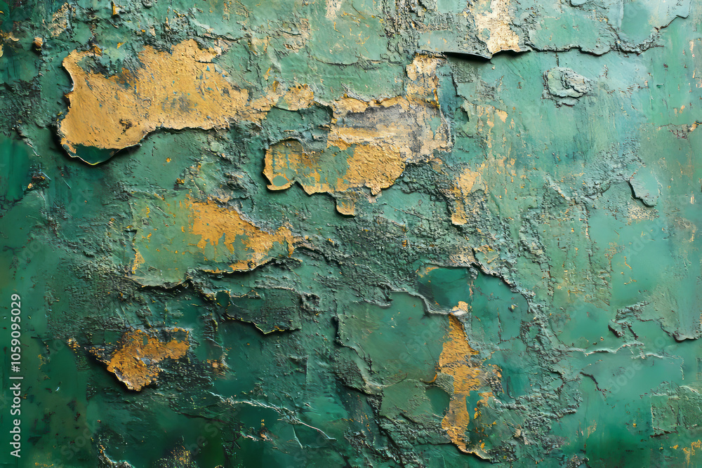 Aged Green Wall with Peeling Paint and Weathered Texture Close-up
Aged Green Wall with Peeling Paint and Weathered Texture Close-up