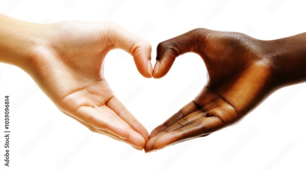 Fototapeta premium Two hands of diverse people symbolizing connection here.