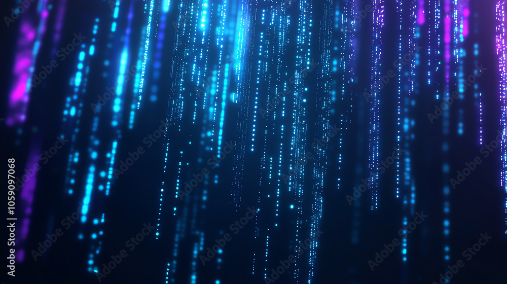 Abstract digital background with cascading neon lights in shades of blue and purple, futuristic matrix-style design, dynamic glowing particles, immersive cyber aesthetic Abstract digital background with cascading neon lights in shades of blue and purple, futuristic matrix-style design, dynamic glowing particles, immersive cyber aesthetic