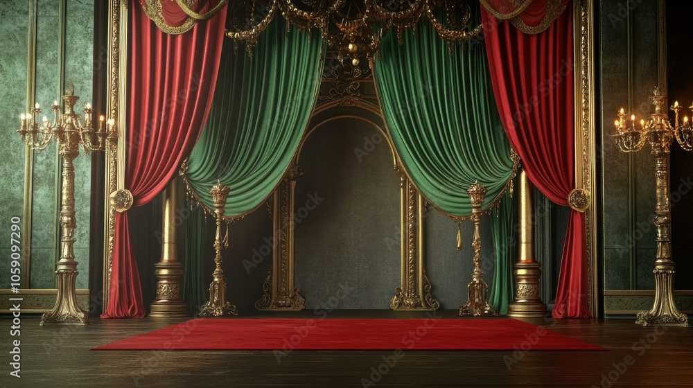 Elegant backdrop with a smooth blend of green, red, and gold, exuding classic luxury and refined charm. Elegant backdrop with a smooth blend of green, red, and gold, exuding classic luxury and refined charm.