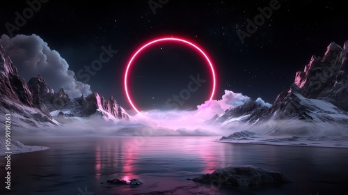 Neon Circle Mountainscape