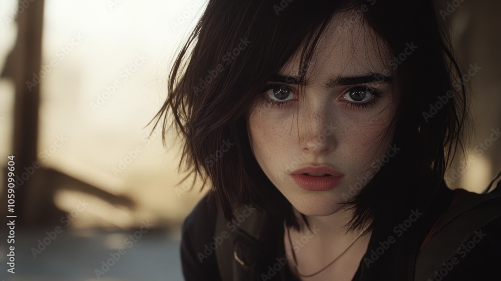 A determined expression with narrowed eyes and slightly pursed lips, head tilted slightly forward, radiating confidence A determined expression with narrowed eyes and slightly pursed lips, head tilted slightly forward, radiating confidence
