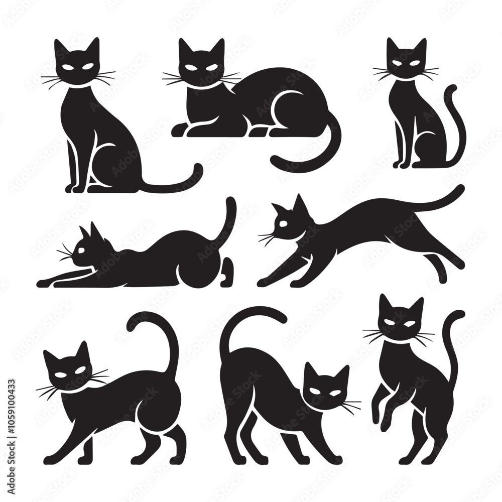 set of cats silhouettes set of cats silhouettes