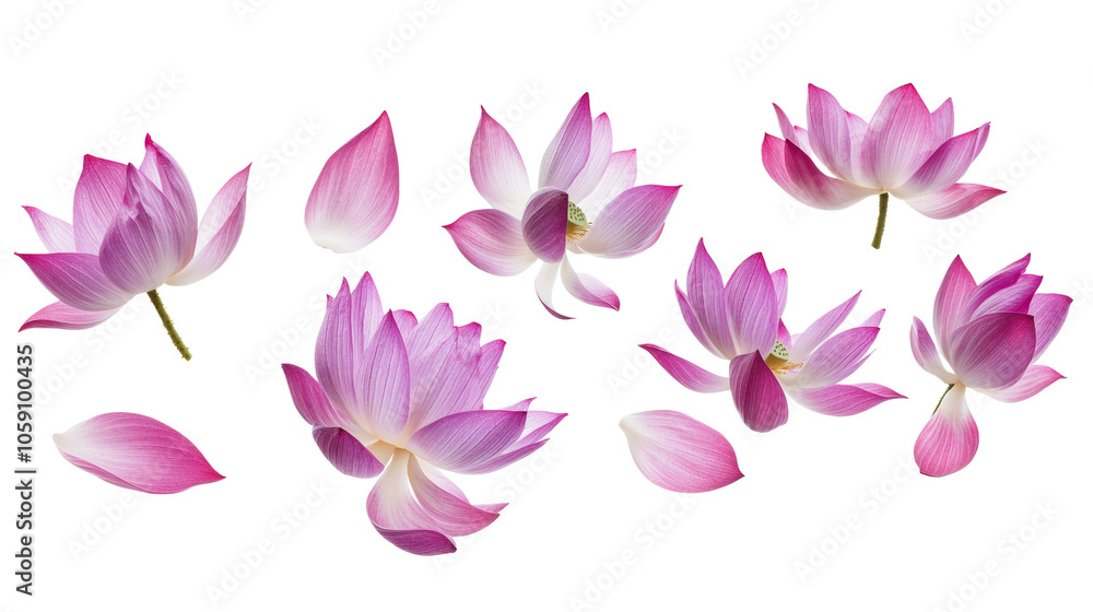 floated lotus flower petals falling isolated PNG floated lotus flower petals falling isolated PNG
