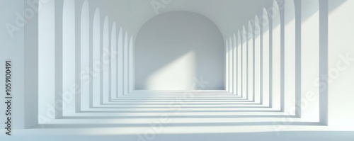 Simple white backdrop with faint shadow, empty space, 3D illustration