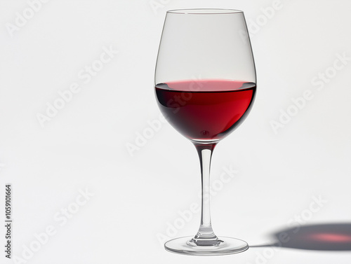 Elegant glass of red wine with soft shadow, capturing simplicity and sophistication in minimalist wine photography photo