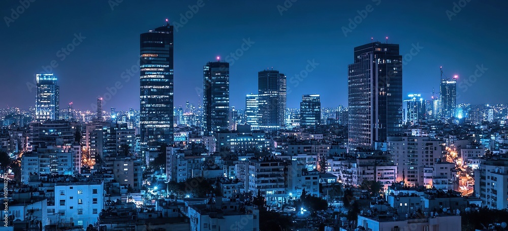 Panoramic view of the night skyline Panoramic view of the night skyline