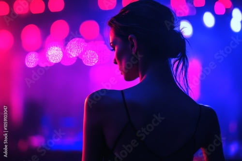 A private dancer in a club surrounded by red light.