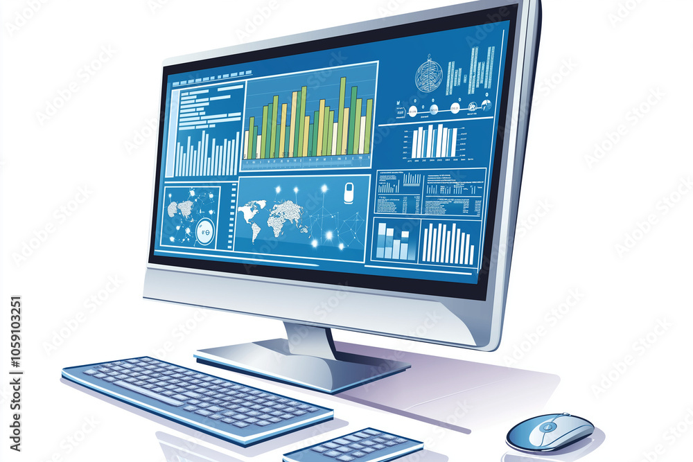 Professional workspace setup, displaying data analytics, charts, and reports. Ideal for themes of productivity, technology, and data-driven decision-making. Professional workspace setup, displaying data analytics, charts, and reports. Ideal for themes of productivity, technology, and data-driven decision-making.