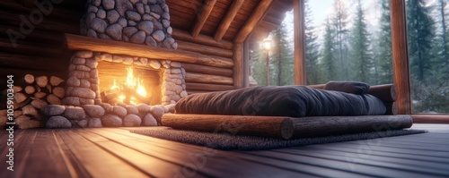 Cozy Log Cabin Retreat with Warm Fireplace and Soft Embers for Intimate Winter Getaway Escape to a Serene and Inviting Atmosphere Surrounded by Tranquil Forest Views Find Peace and Relaxation in this