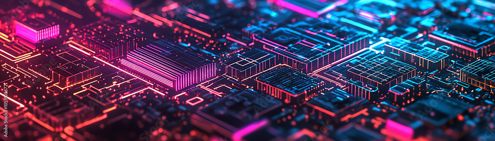 Networked skyscrapers glowing in neon, with digital pathways forming the foundation of a smart city Networked skyscrapers glowing in neon, with digital pathways forming the foundation of a smart city