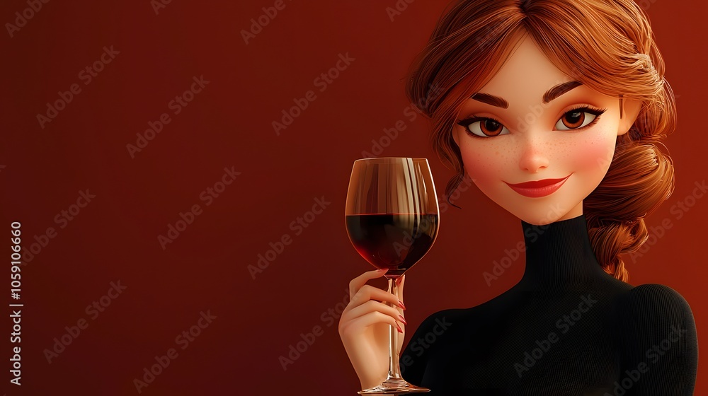 Cartoon Woman with a Glass of Wine. 3D Illustration background for presentation Cartoon Woman with a Glass of Wine. 3D Illustration background for presentation