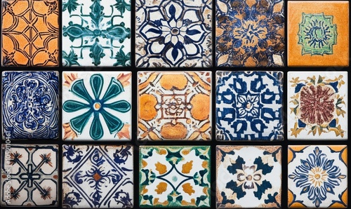 Colorful patterned ceramic tiles.