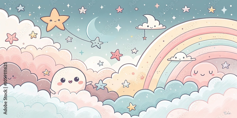 Fototapeta premium minimalist cute cartoon anime background