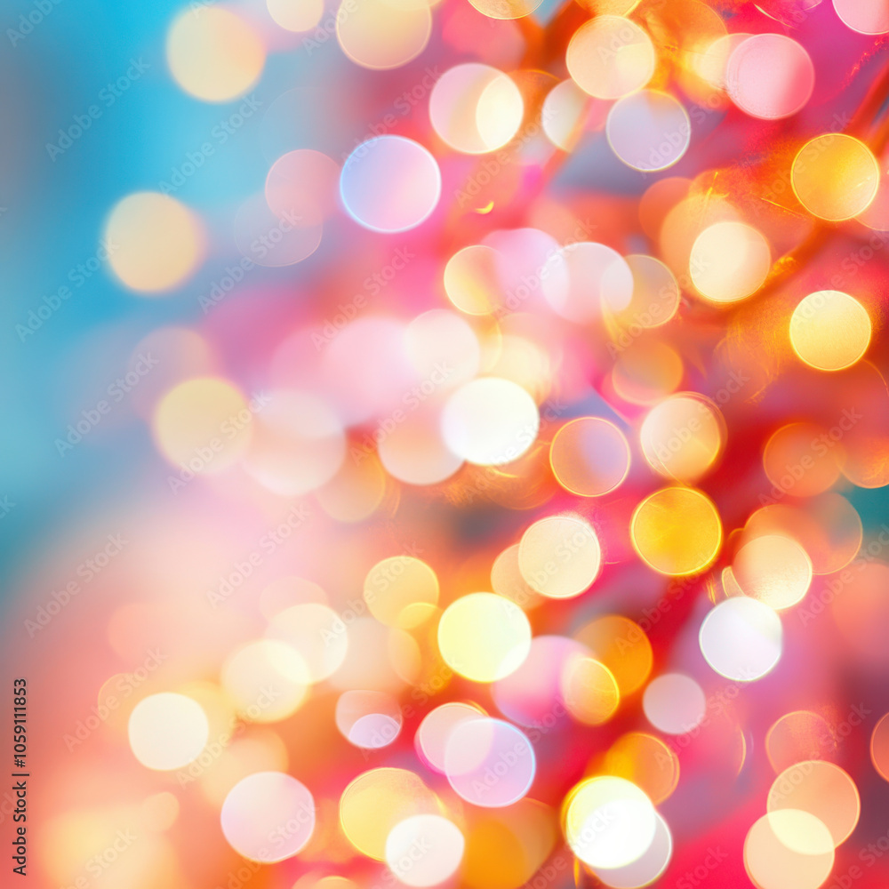 Fototapeta premium Colorful bokeh lights create festive atmosphere, perfect for celebrations. vibrant hues of orange, pink, and white blend beautifully, evoking joy and warmth