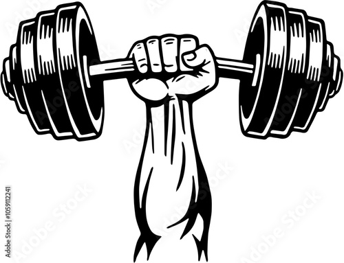 Black-and-White Vector Illustration of a Strong Hand Gripping a Heavy Dumbbell, Strength and Fitness Concept, Gym and Workout Motivation Art, Sports Equipment Icon, Personal Trainer Graphic, Gym Logo 