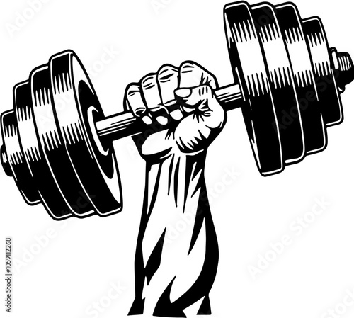 Black-and-White Vector Illustration of a Strong Hand Gripping a Heavy Dumbbell, Strength and Fitness Concept, Gym and Workout Motivation Art, Sports Equipment Icon, Personal Trainer Graphic, Gym Logo 