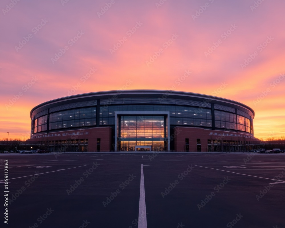 Obraz premium Massive Stadium Exterior at Sunrise
