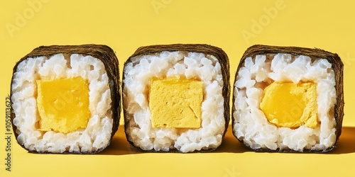 three pieces of suki on a yellow background photo