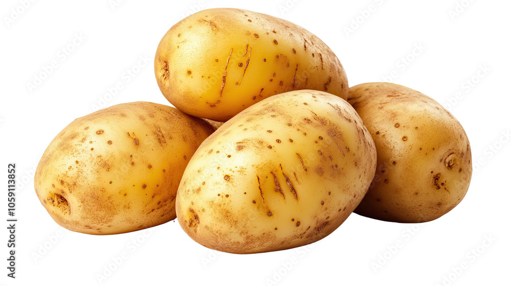 Fresh potatoes on a white background, showcasing a variety of brown and yellow vegetables, perfect for cooking and healthy diets Fresh potatoes on a white background, showcasing a variety of brown and yellow vegetables, perfect for cooking and healthy diets