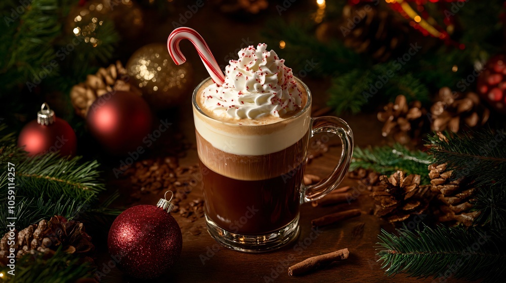 Festive Christmas Coffee with Whipped Cream and Candy Cane Festive Christmas Coffee with Whipped Cream and Candy Cane