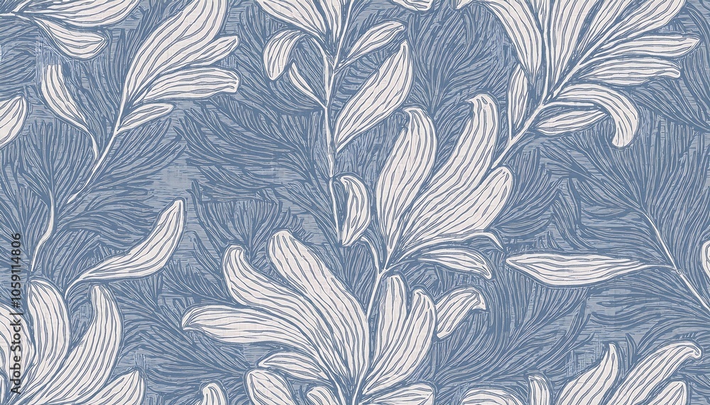 Seamless doodle botanicals pattern in a winter color palette of pale dusty blue and white. Seamless doodle botanicals pattern in a winter color palette of pale dusty blue and white.