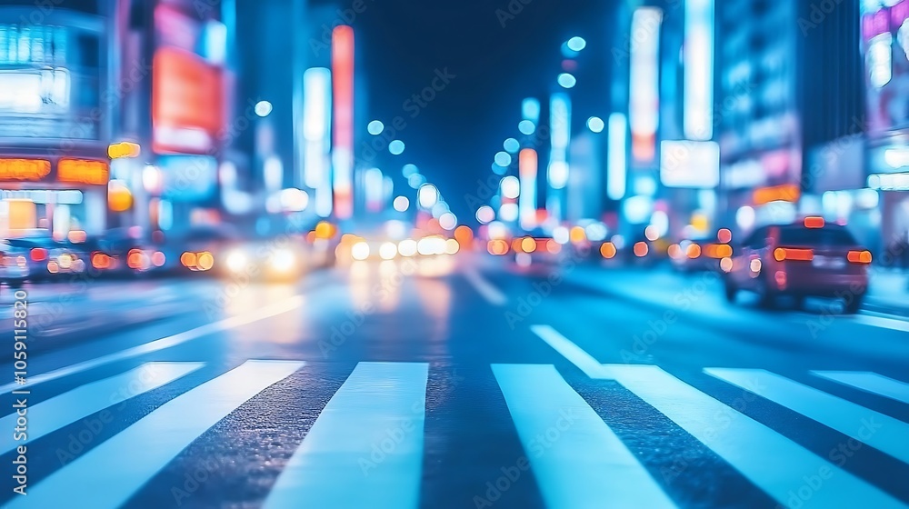Night City Road Crosswalk Abstract Gradient Background with Copy Space Night City Road Crosswalk Abstract Gradient Background with Copy Space