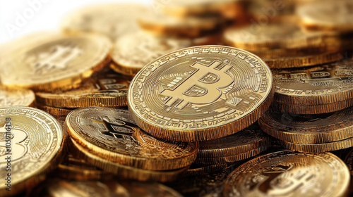 Golden Bitcoin Cryptocurrency Coins as a Symbol of Digital Wealth and Investment Opportunities photo